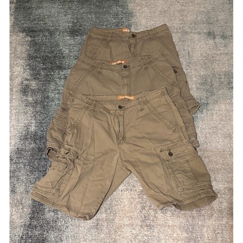 Lot of 3 Lee Dungarees Cargo Shorts Size 34 Khaki Tan Orange Label Y2K Workwear